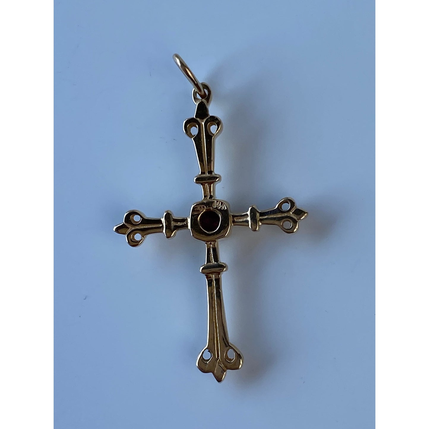 Solid 14k Yellow Gold Pink Spinel Cross Charm