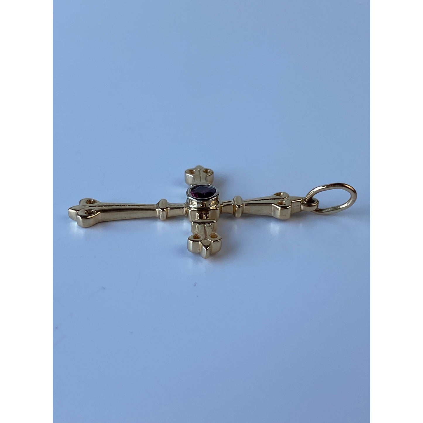 Solid 14k Yellow Gold Pink Spinel Cross Charm