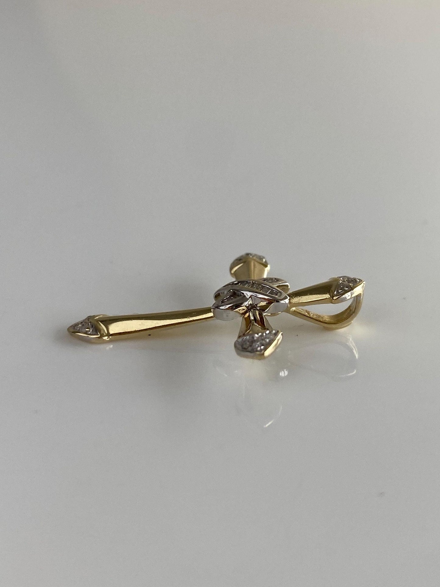 Vintage Solid 14k White & Yellow Gold Baguette and Round Diamond Cross Charm