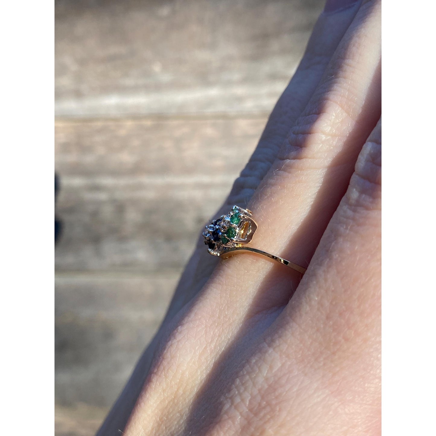 Vintage Solid 14k Yellow Gold Diamond Blue Spinel Green Cubic Zirconia Ring - Size 7.75