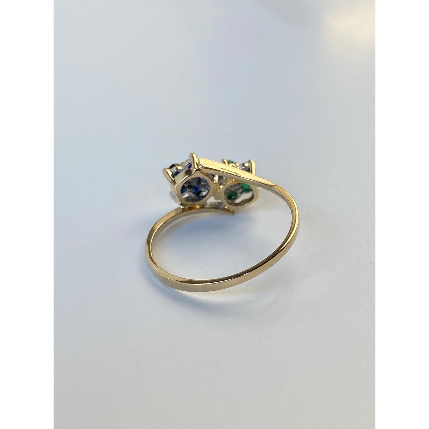 Vintage Solid 14k Yellow Gold Diamond Blue Spinel Green Cubic Zirconia Ring - Size 7.75