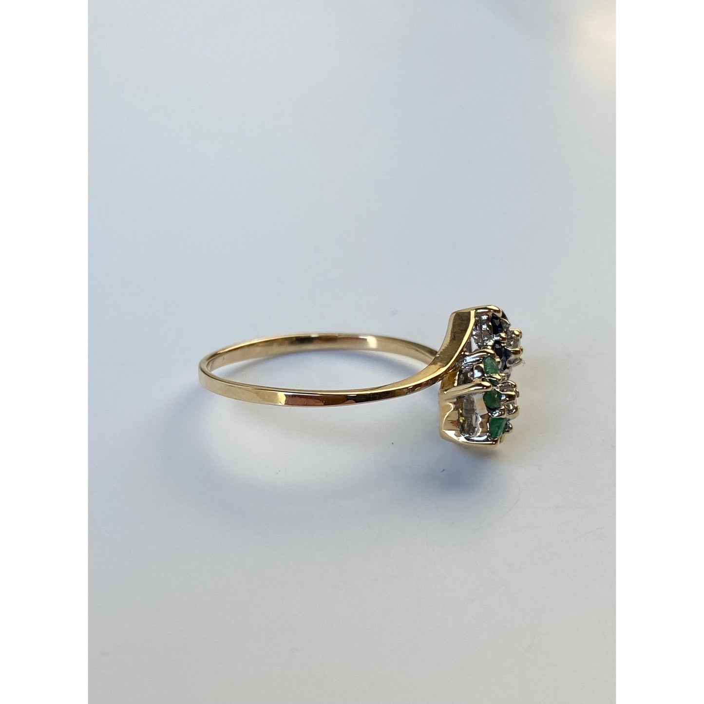 Vintage Solid 14k Yellow Gold Diamond Blue Spinel Green Cubic Zirconia Ring - Size 7.75