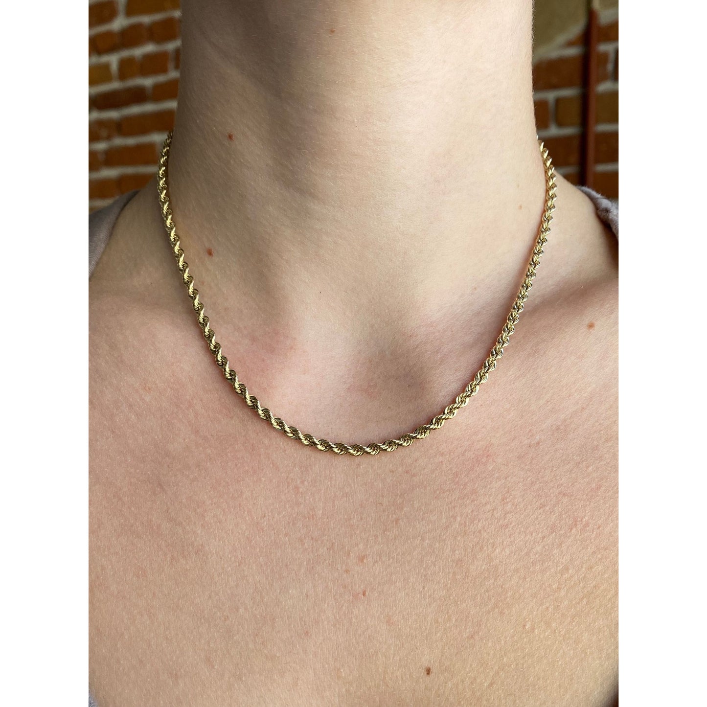 Vintage Solid 14k Yellow Gold Rope Chain Necklace - 16 inches