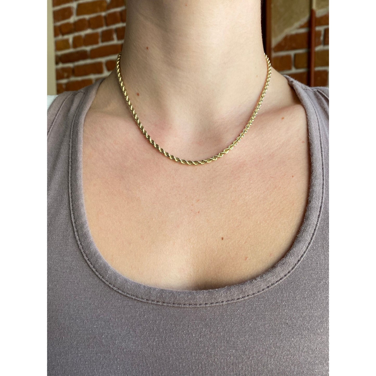 Vintage Solid 14k Yellow Gold Rope Chain Necklace - 16 inches