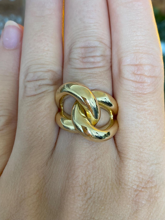 Vintage Solid 18k Yellow Gold Chunky Open Knot Ring Band - Size 5.75