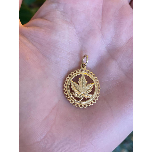Solid 14k Yellow Gold Maple Leaf Charm