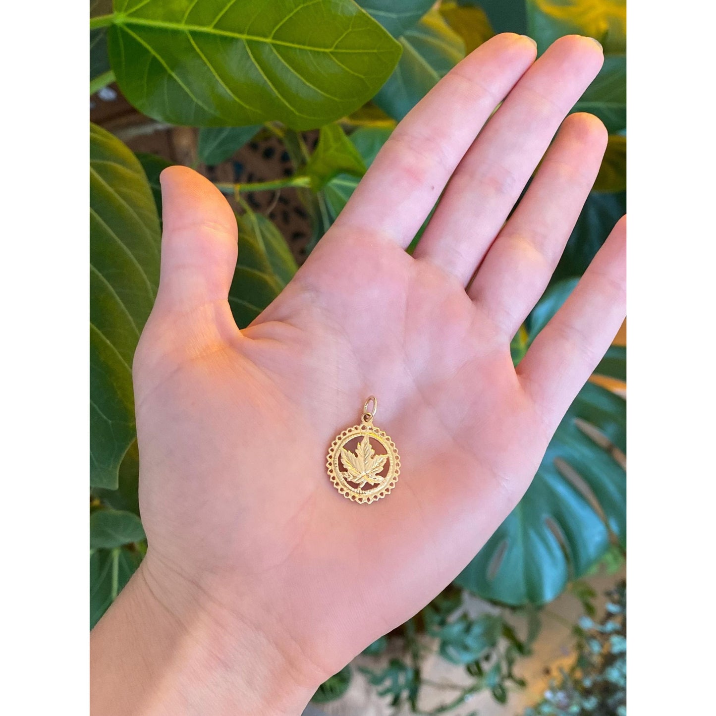Solid 14k Yellow Gold Maple Leaf Charm