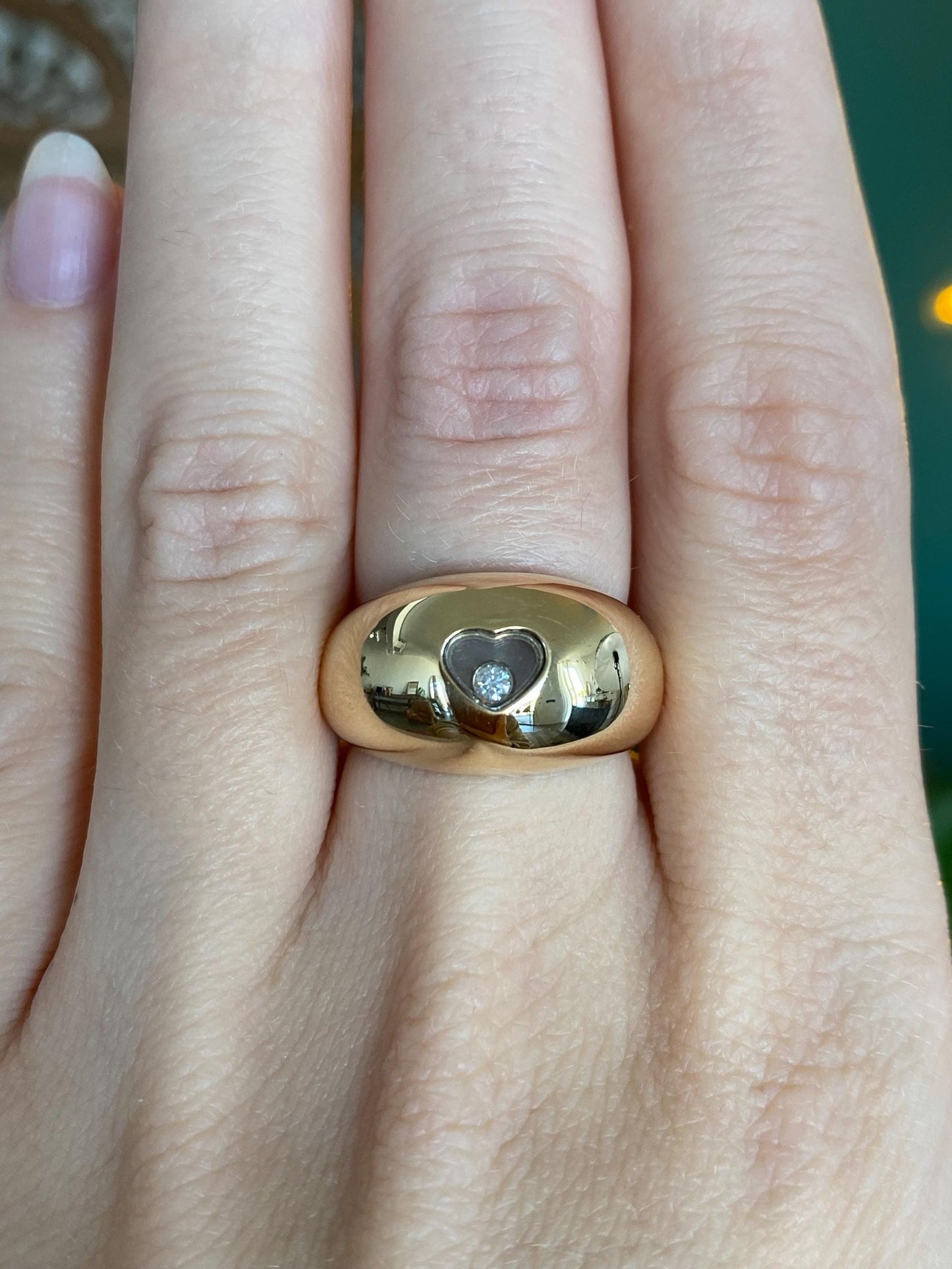 Chopard Solid 18k Yellow Gold Chunky Happy Diamond Heart Ring - Size 5.75