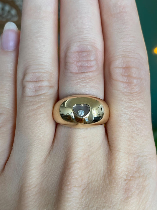 Chopard Solid 18k Yellow Gold Chunky Happy Diamond Heart Ring - Size 5.75