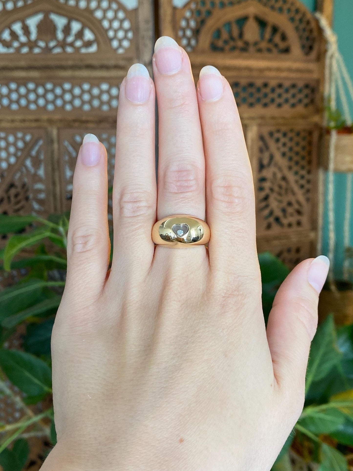 Chopard Solid 18k Yellow Gold Chunky Happy Diamond Heart Ring - Size 5.75