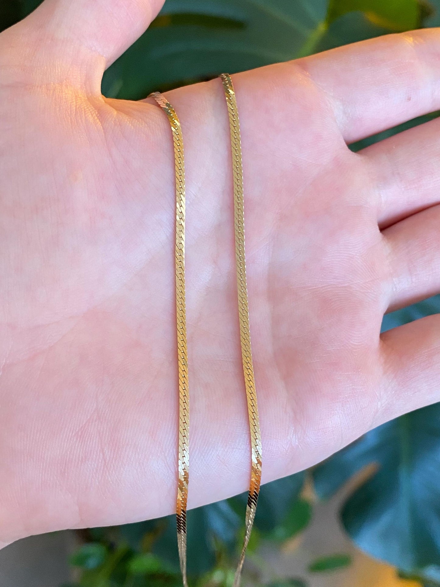 Vintage Solid 14k Yellow Gold Flat Chain Necklace - 16 inches
