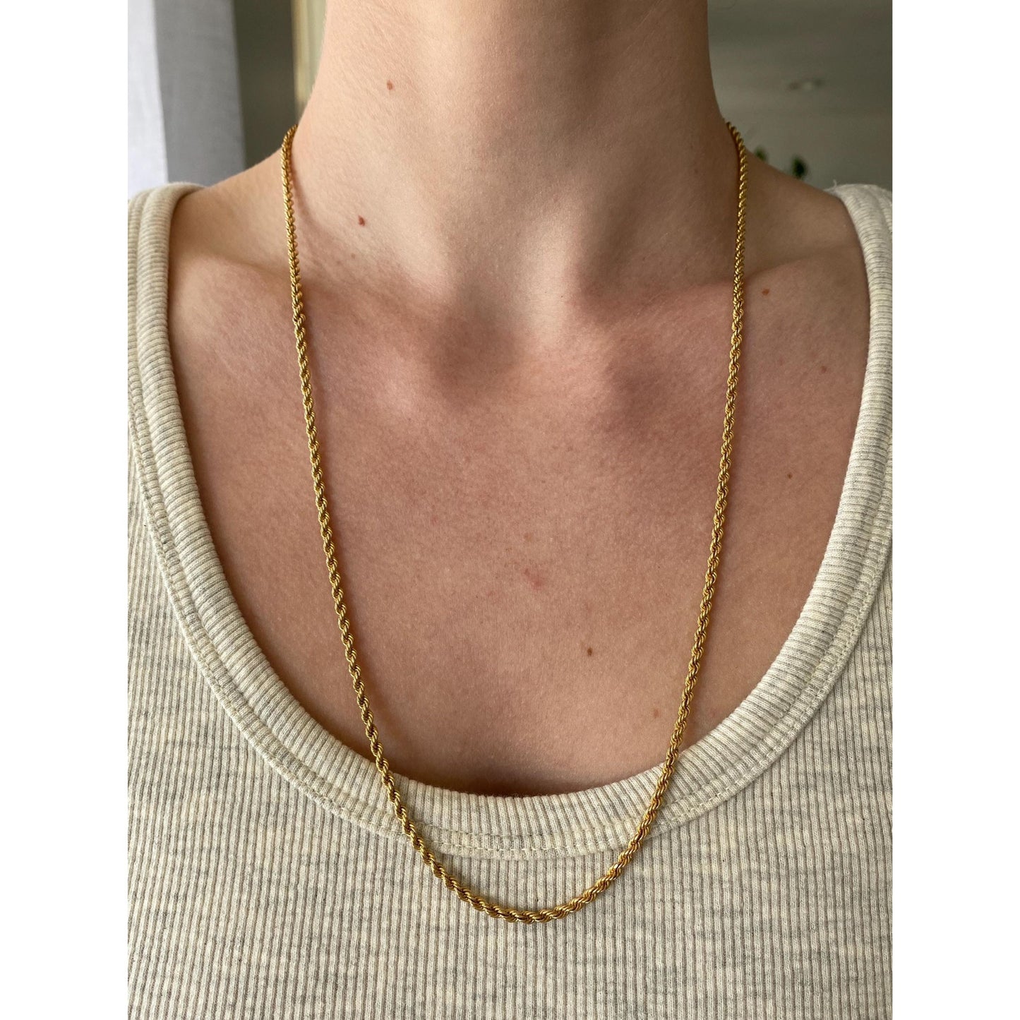 Vintage Solid 14k Yellow Gold Rope Chain Necklace - 24.5 inches