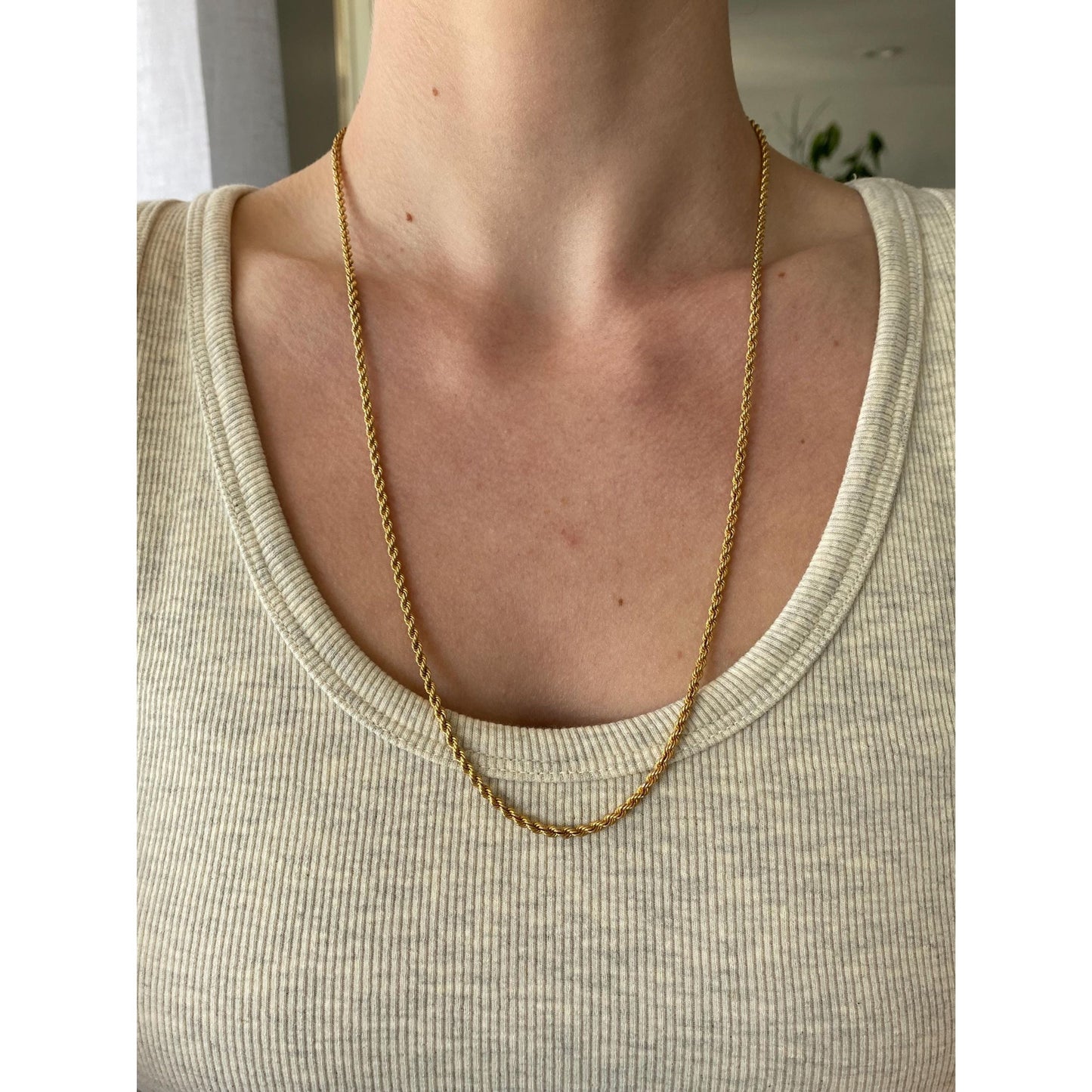 Vintage Solid 14k Yellow Gold Rope Chain Necklace - 24.5 inches