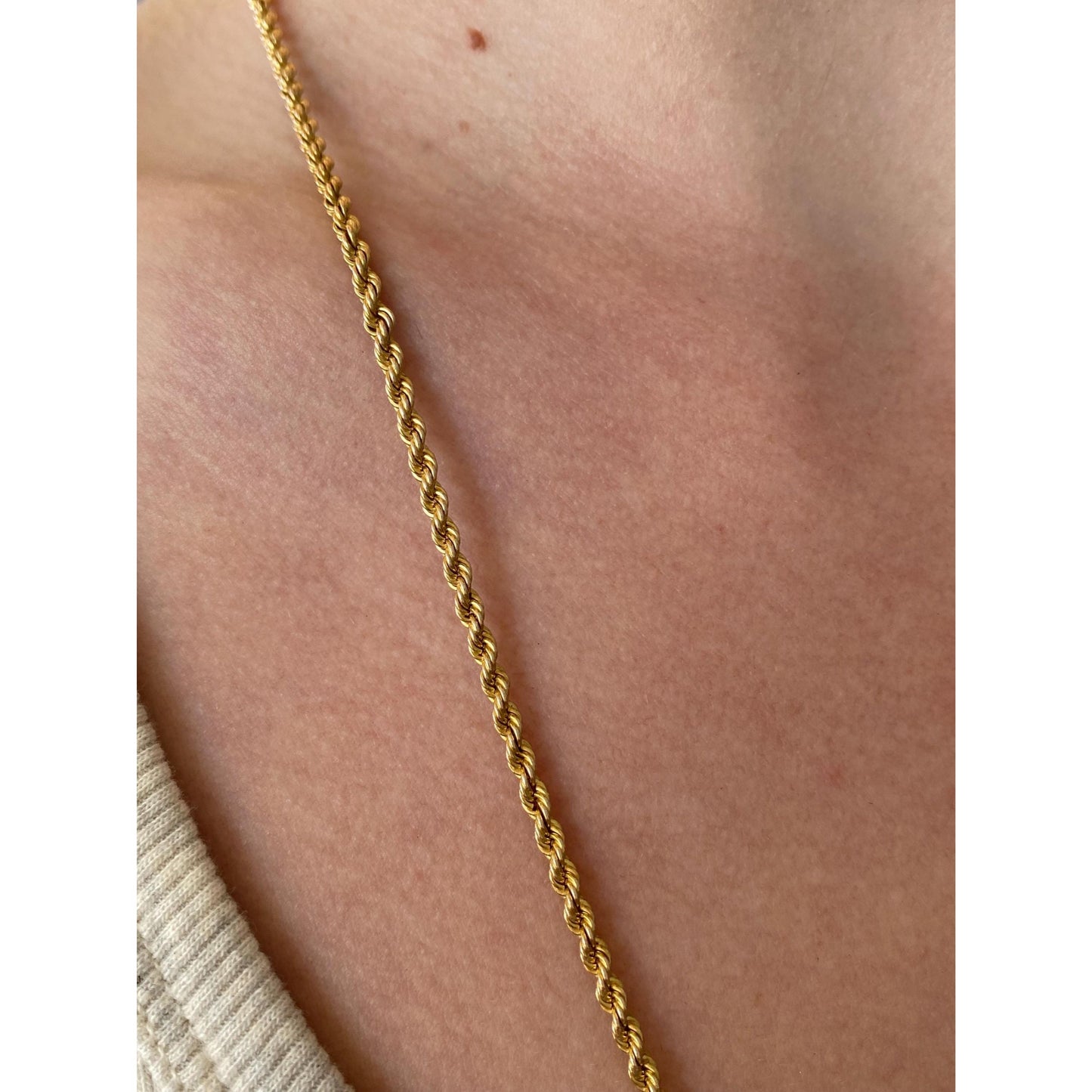 Vintage Solid 14k Yellow Gold Rope Chain Necklace - 24.5 inches