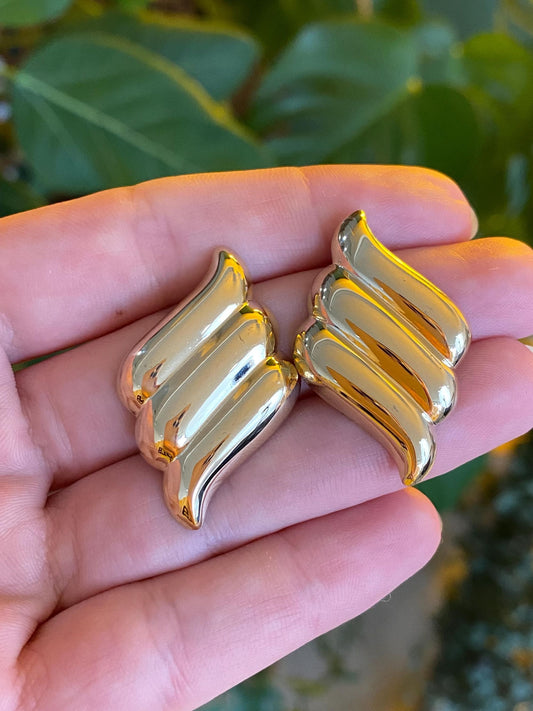 Vintage Solid 14k Yellow Gold Design Stud Earrings