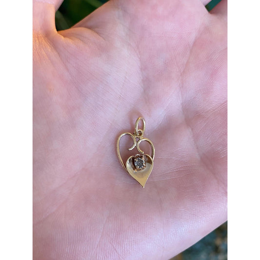 Solid 14k Yellow Gold Cubic Zirconia Abstract Heart Charm