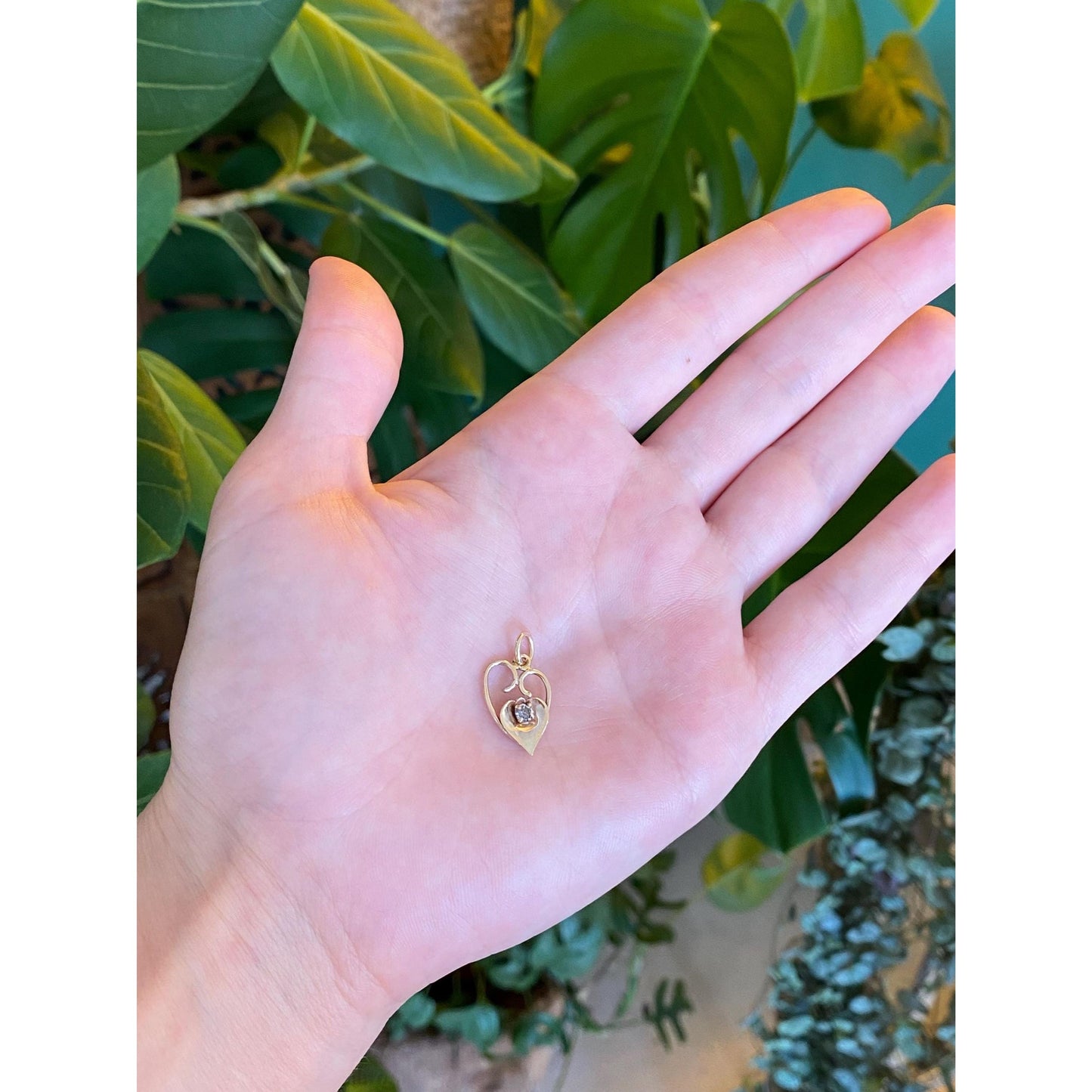 Solid 14k Yellow Gold Cubic Zirconia Abstract Heart Charm