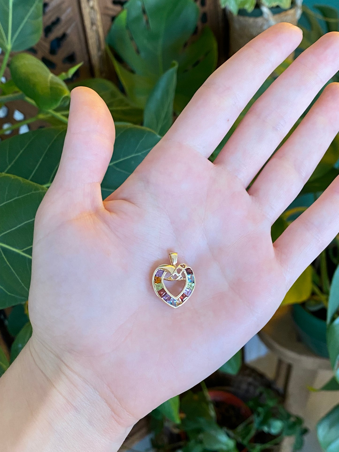 Vintage Solid 10k Garnet Amethyst Peridot Topaz Citrine Heart Charm