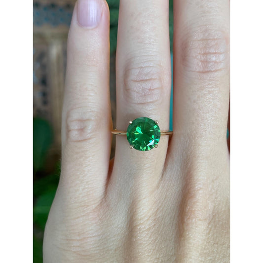 Solid 14k Yellow Gold Green Cubic Zirconia Ring - Size 6