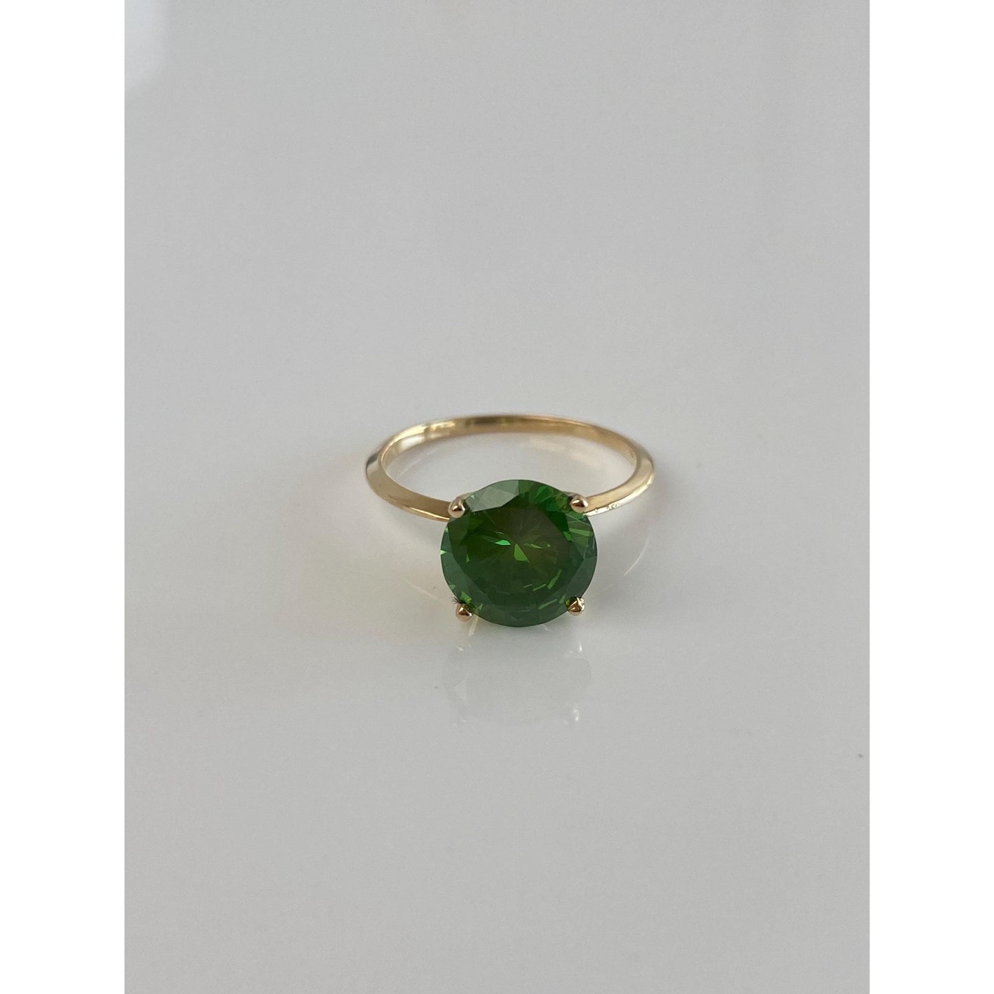 Solid 14k Yellow Gold Green Cubic Zirconia Ring - Size 6