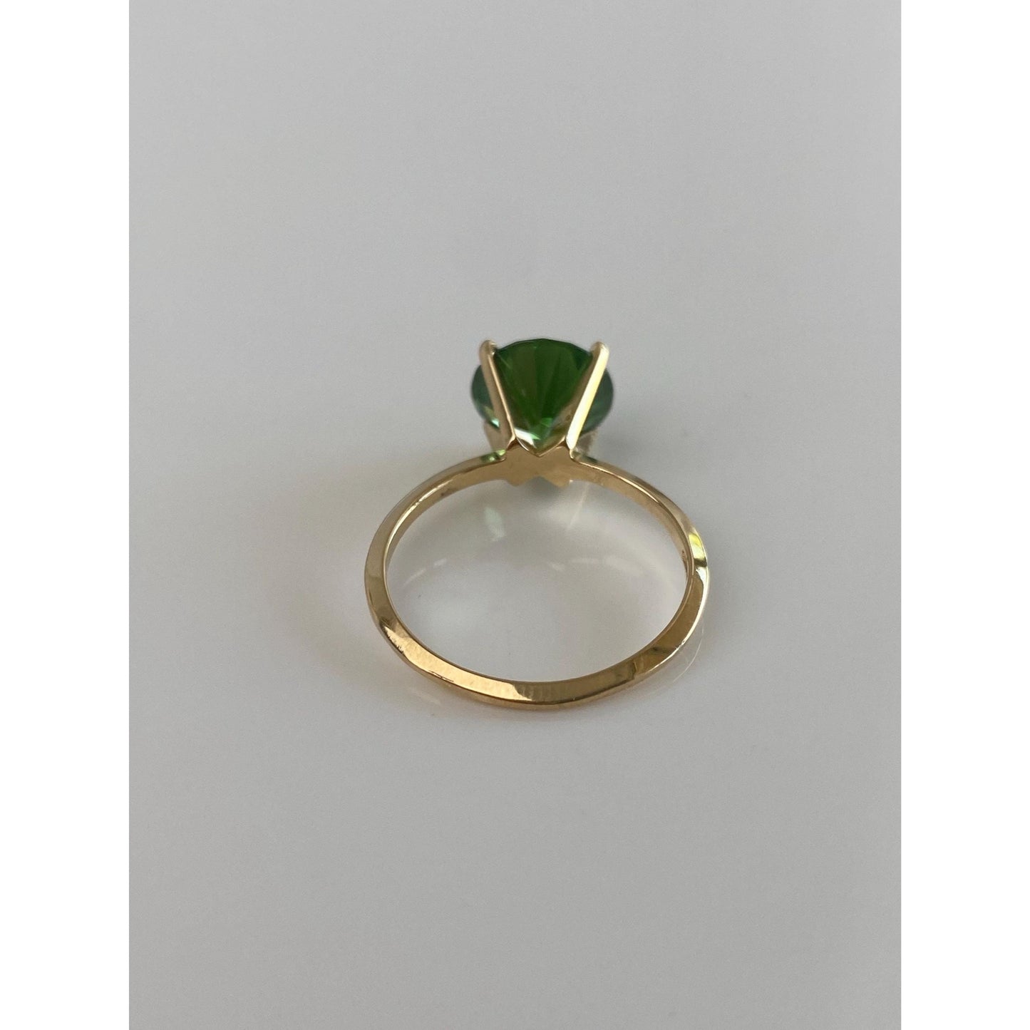 Solid 14k Yellow Gold Green Cubic Zirconia Ring - Size 6