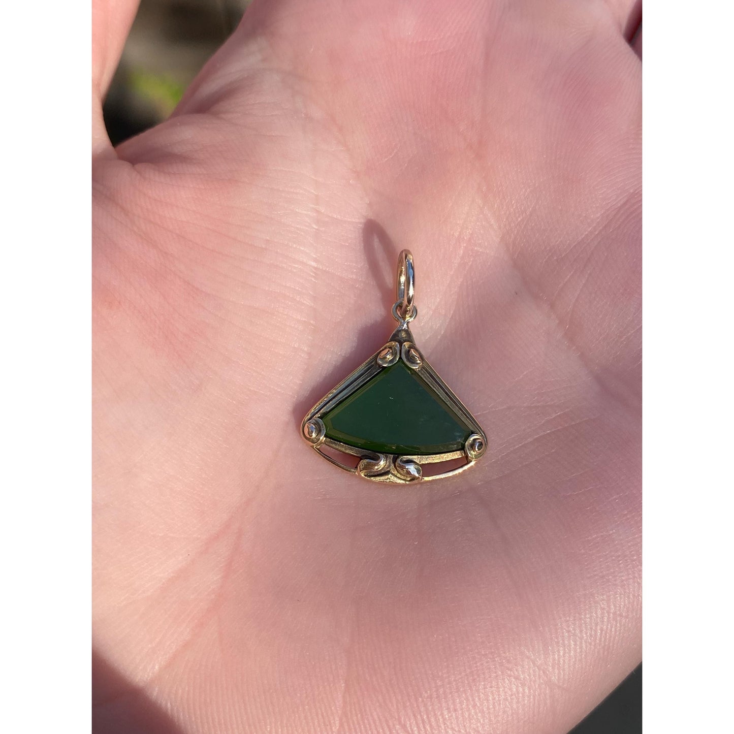 Vintage Solid 14k Yellow Gold Jade Triangle Stick Pin Conversion Charm