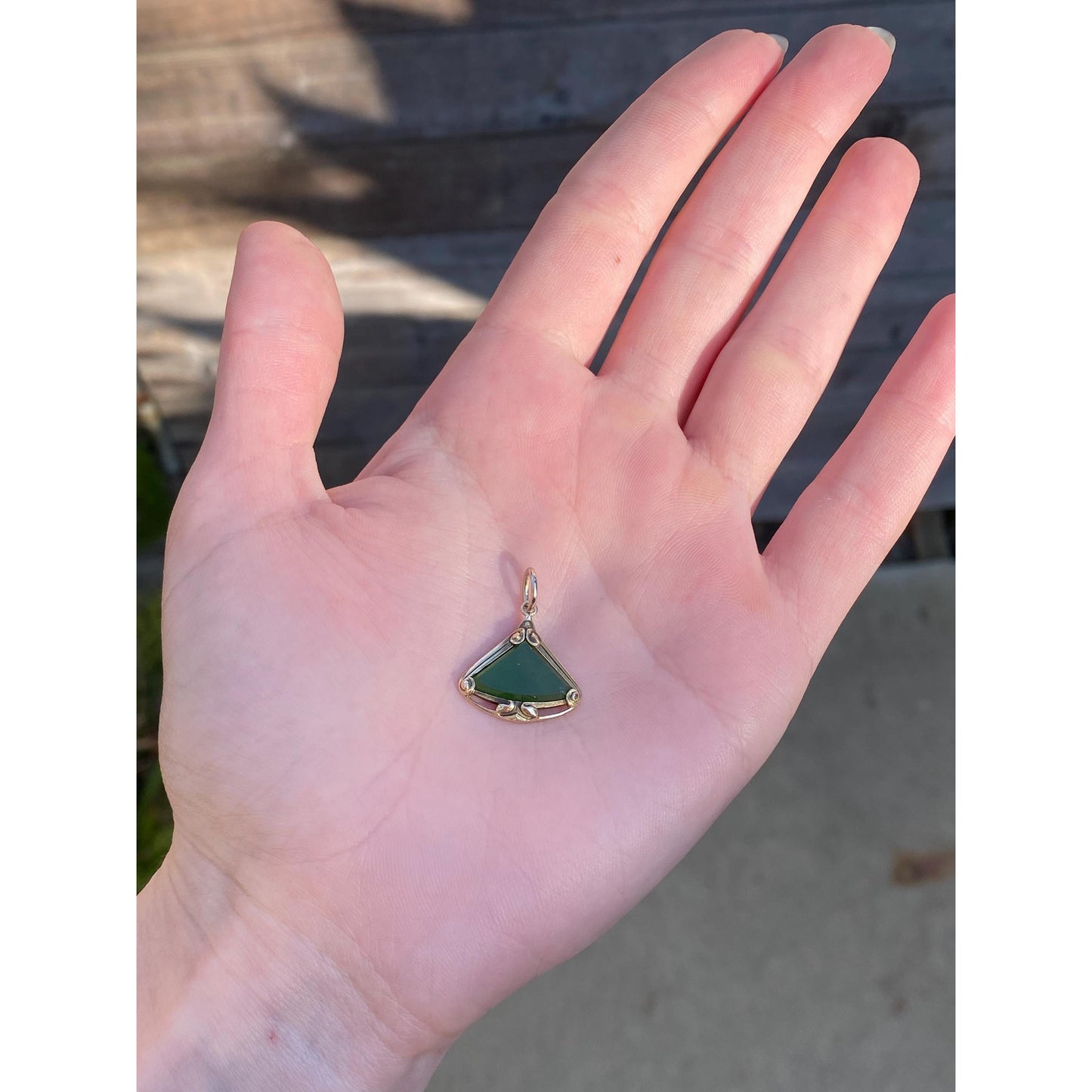 Vintage Solid 14k Yellow Gold Jade Triangle Stick Pin Conversion Charm