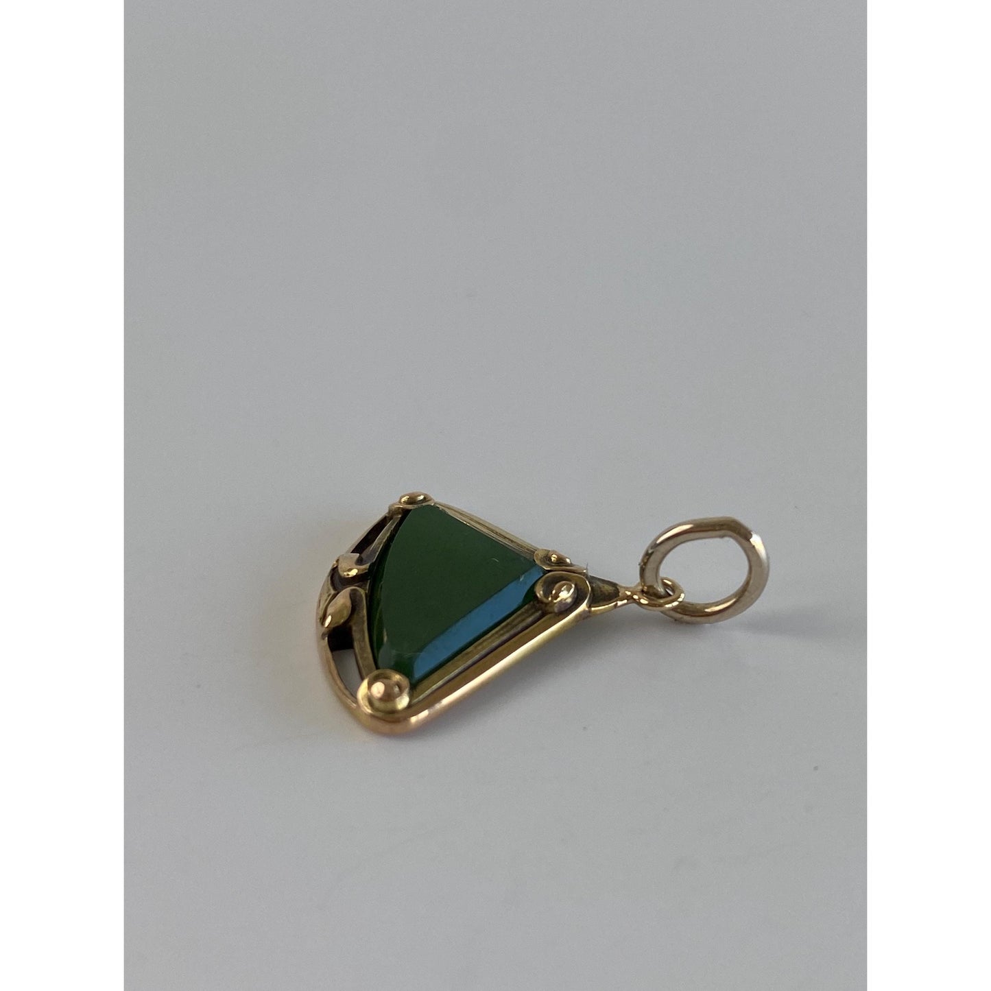 Vintage Solid 14k Yellow Gold Jade Triangle Stick Pin Conversion Charm