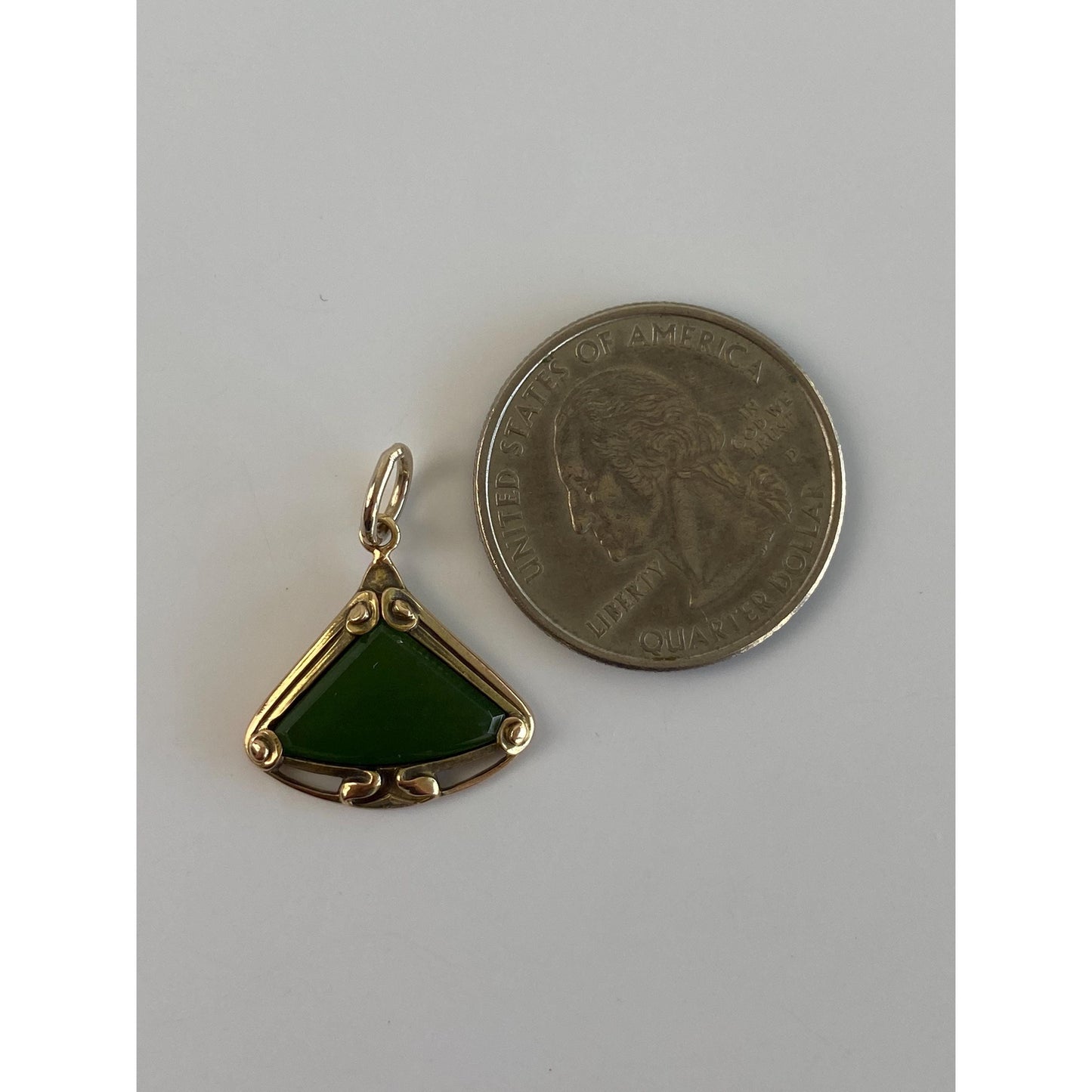 Vintage Solid 14k Yellow Gold Jade Triangle Stick Pin Conversion Charm