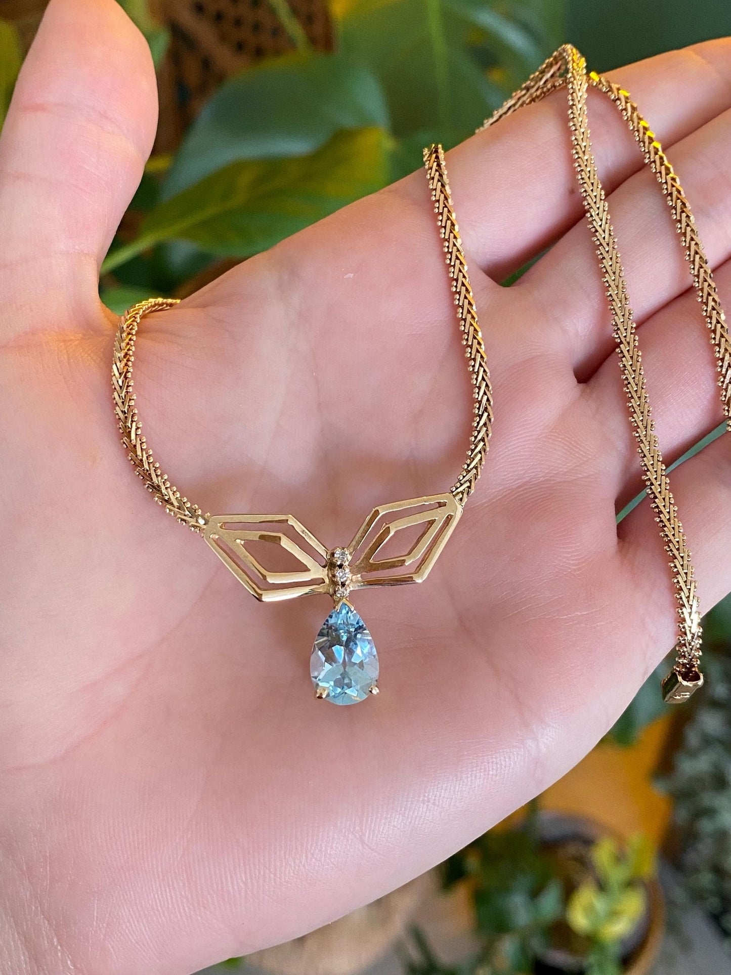 Vintage Solid 14k Yellow Gold Diamond Topaz Fancy Chain Necklace - 17.25 inches