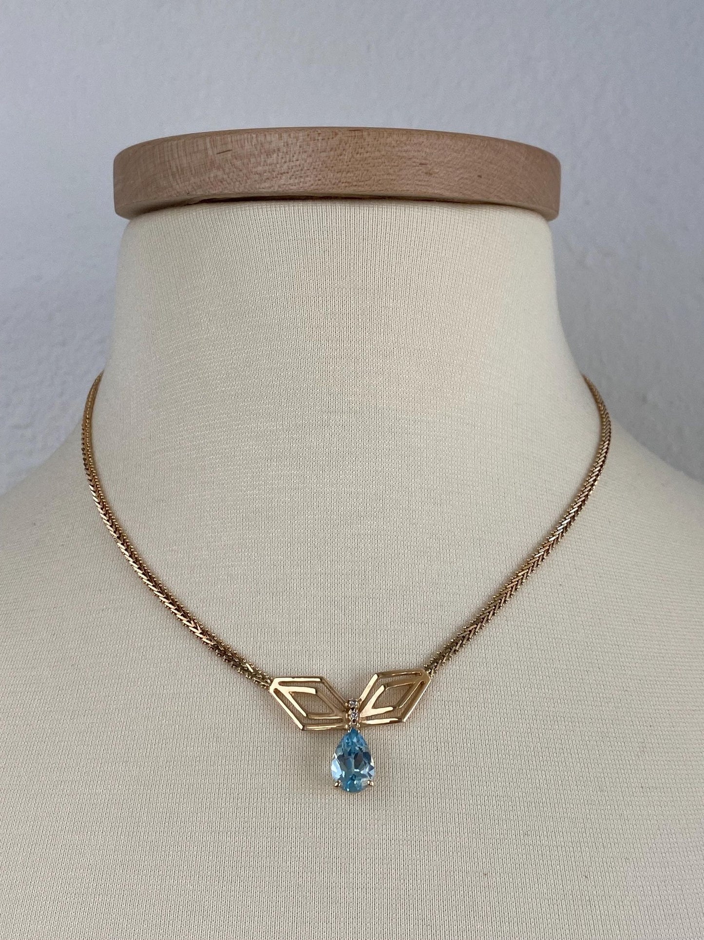 Vintage Solid 14k Yellow Gold Diamond Topaz Fancy Chain Necklace - 17.25 inches