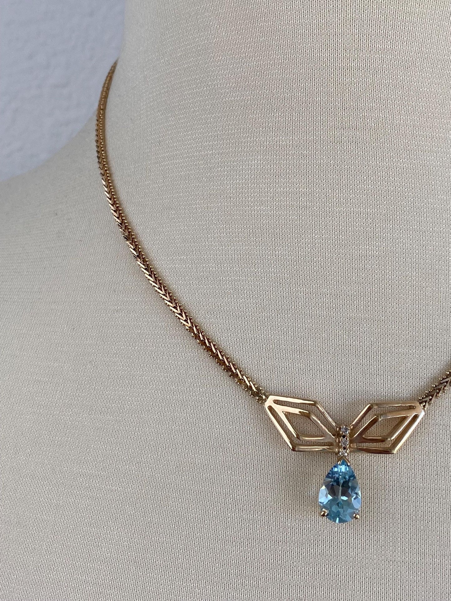 Vintage Solid 14k Yellow Gold Diamond Topaz Fancy Chain Necklace - 17.25 inches