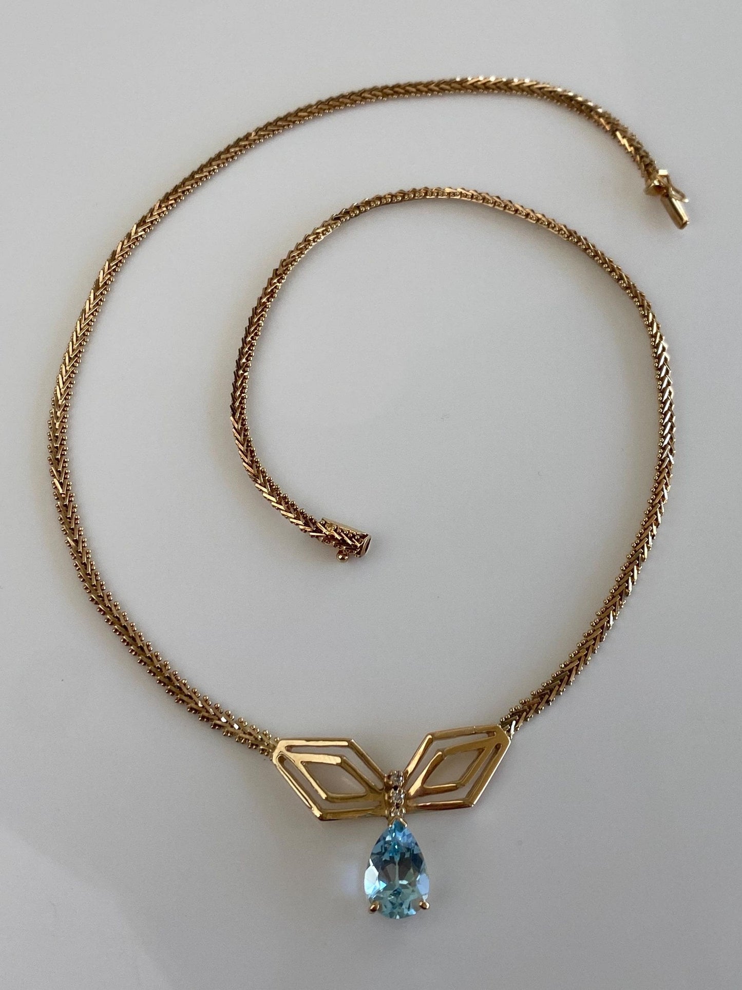 Vintage Solid 14k Yellow Gold Diamond Topaz Fancy Chain Necklace - 17.25 inches