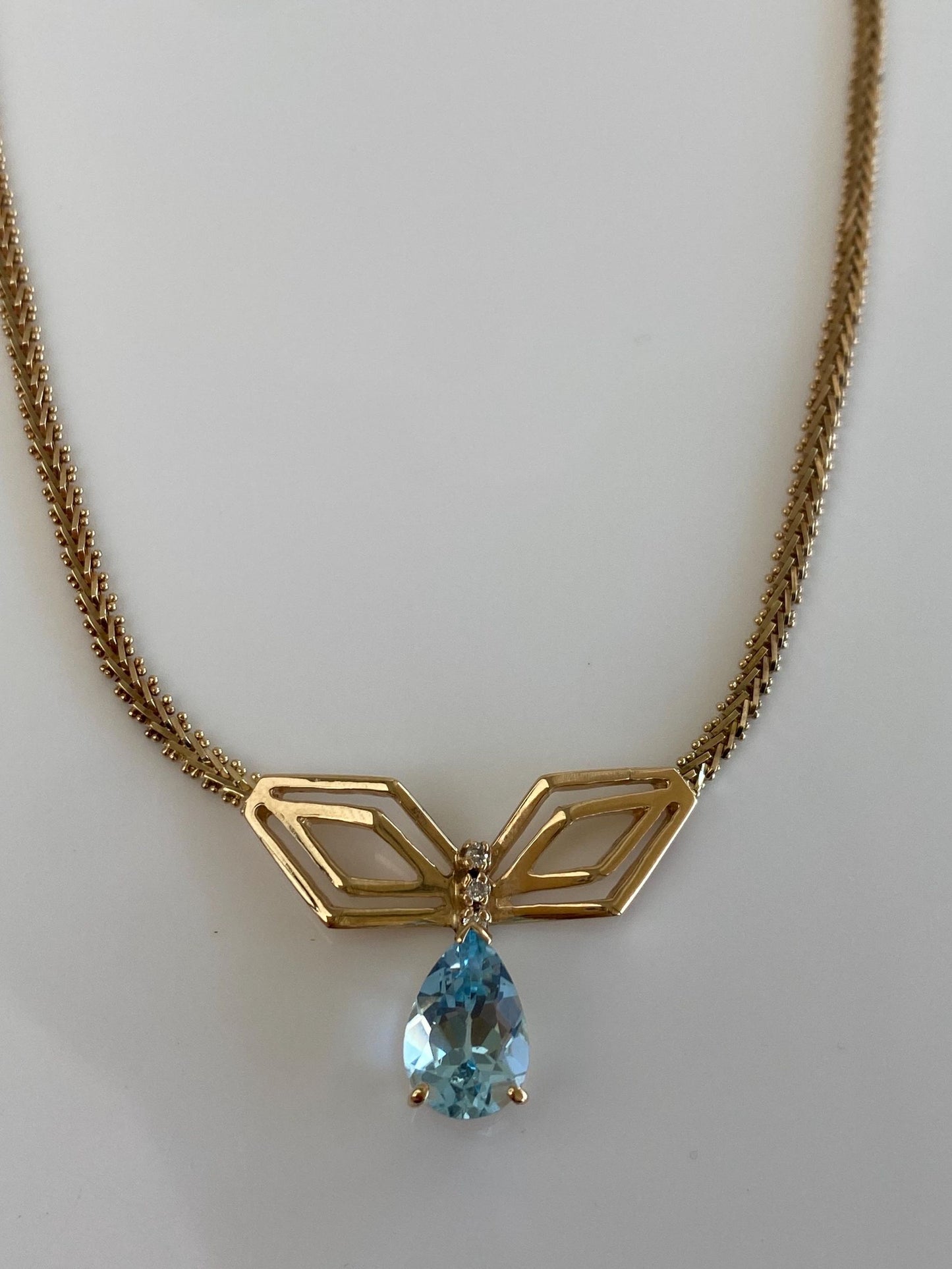 Vintage Solid 14k Yellow Gold Diamond Topaz Fancy Chain Necklace - 17.25 inches