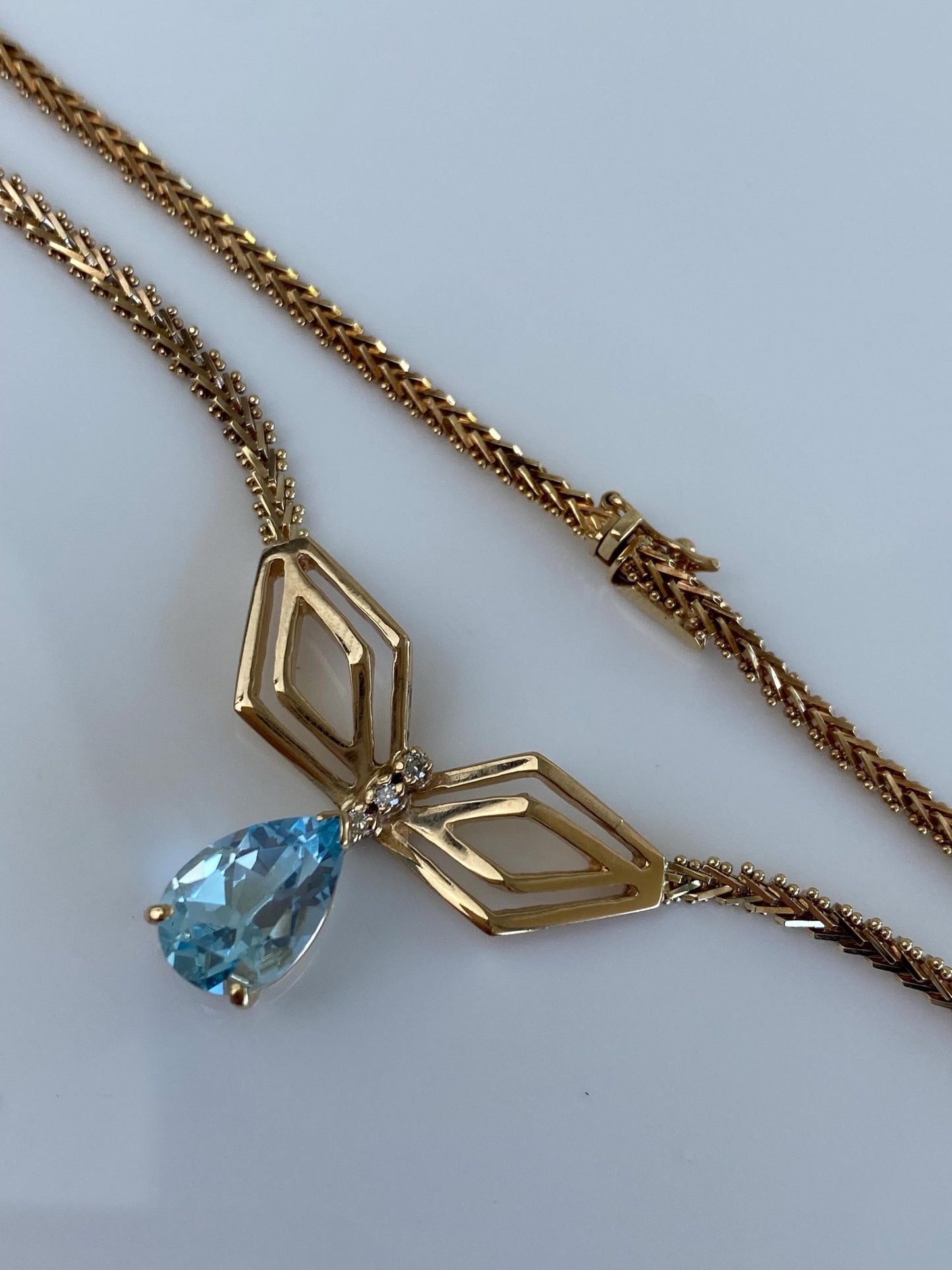 Vintage Solid 14k Yellow Gold Diamond Topaz Fancy Chain Necklace - 17.25 inches