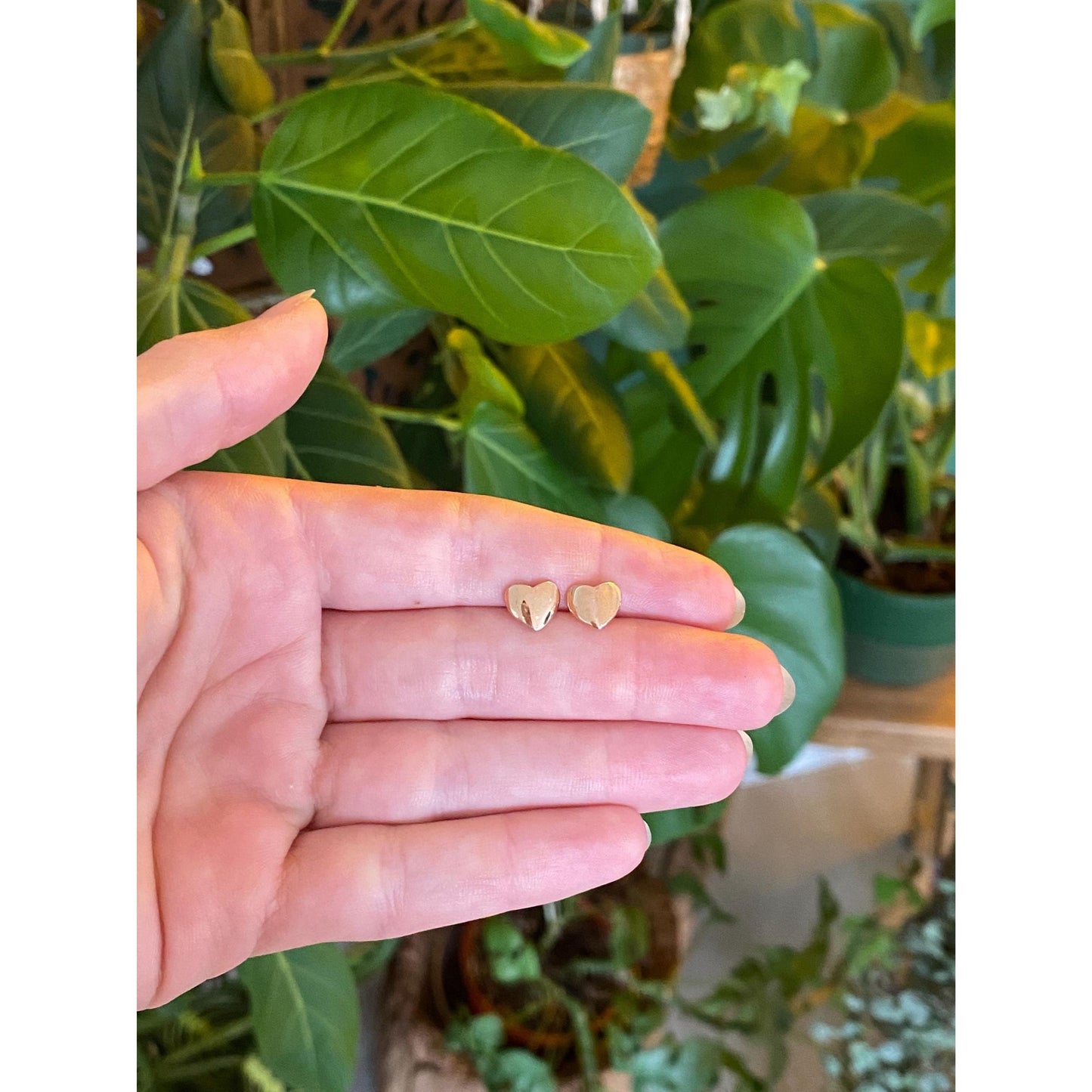 Solid 14k Rose Gold Heart Stud Earrings