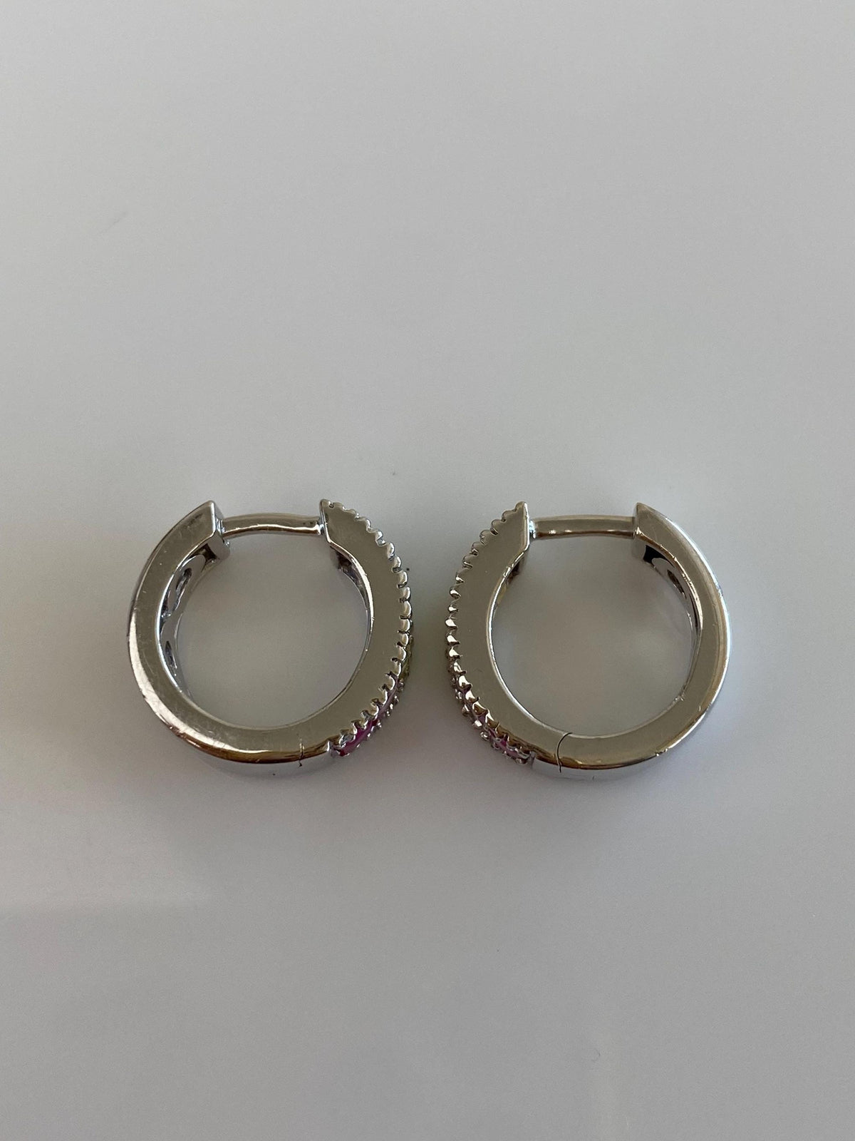 Vintage Solid 14k White Gold Diamonds Rainbow Sapphire Hoop Earrings