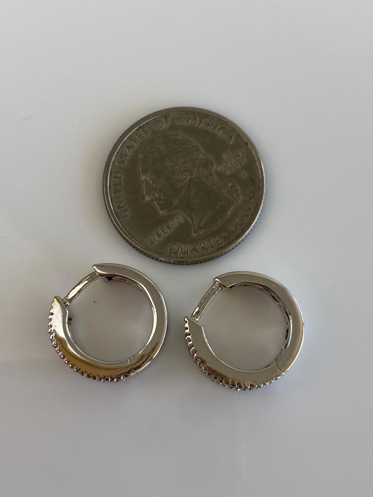 Vintage Solid 14k White Gold Diamonds Rainbow Sapphire Hoop Earrings