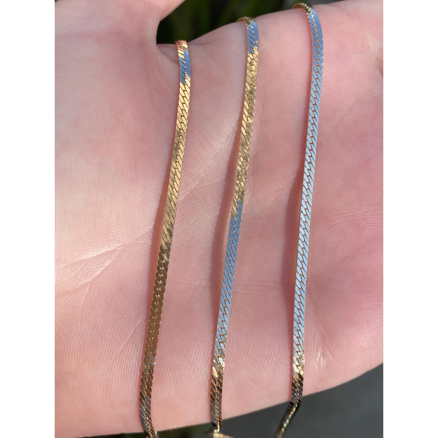 Vintage Solid 14k Yellow Gold Long Flat Curb Chain Necklace - 30.75 inches