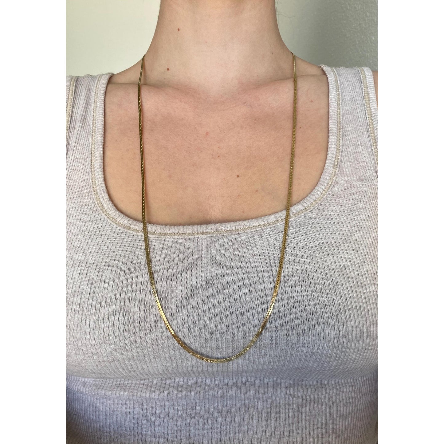 Vintage Solid 14k Yellow Gold Long Flat Curb Chain Necklace - 30.75 inches