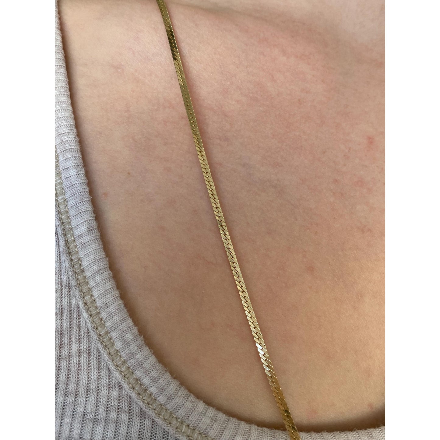 Vintage Solid 14k Yellow Gold Long Flat Curb Chain Necklace - 30.75 inches