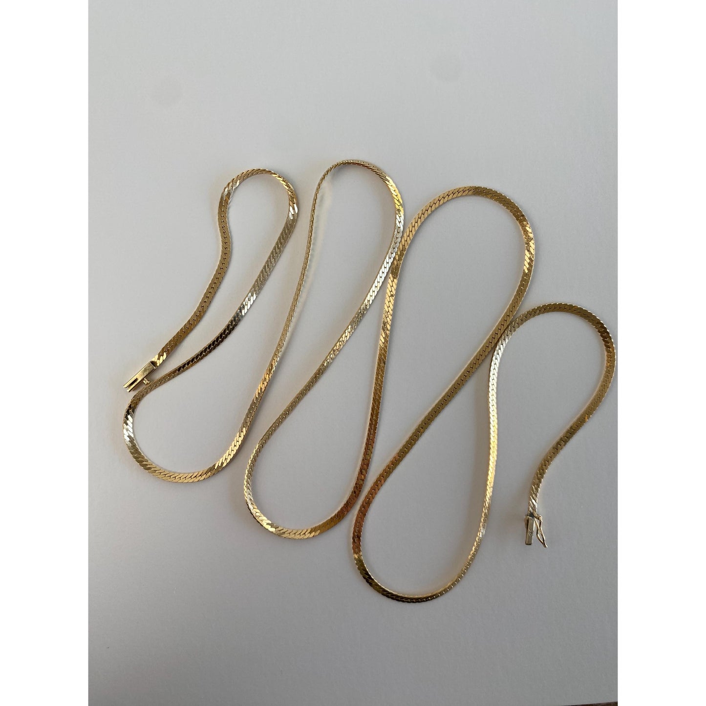Vintage Solid 14k Yellow Gold Long Flat Curb Chain Necklace - 30.75 inches