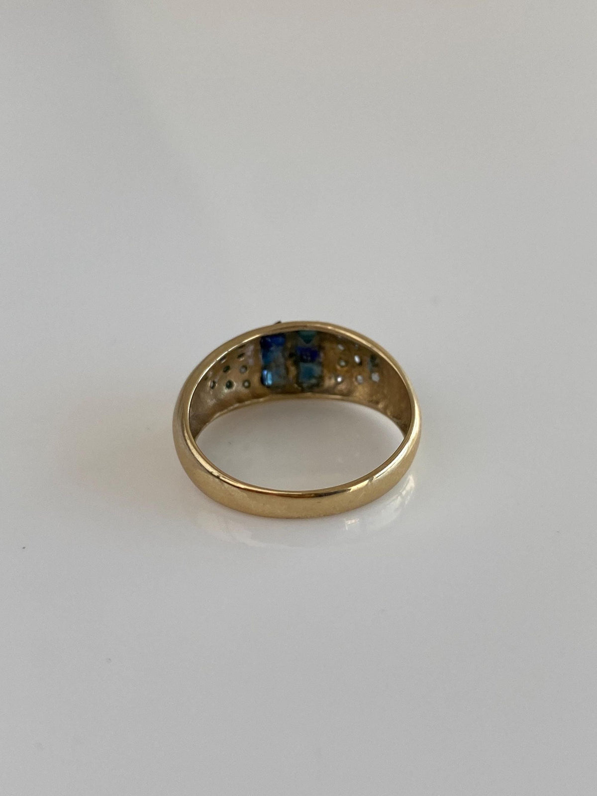 Vintage Solid 14k Yellow Gold Diamonds Blue Sapphire Ring Band - Size 5.75