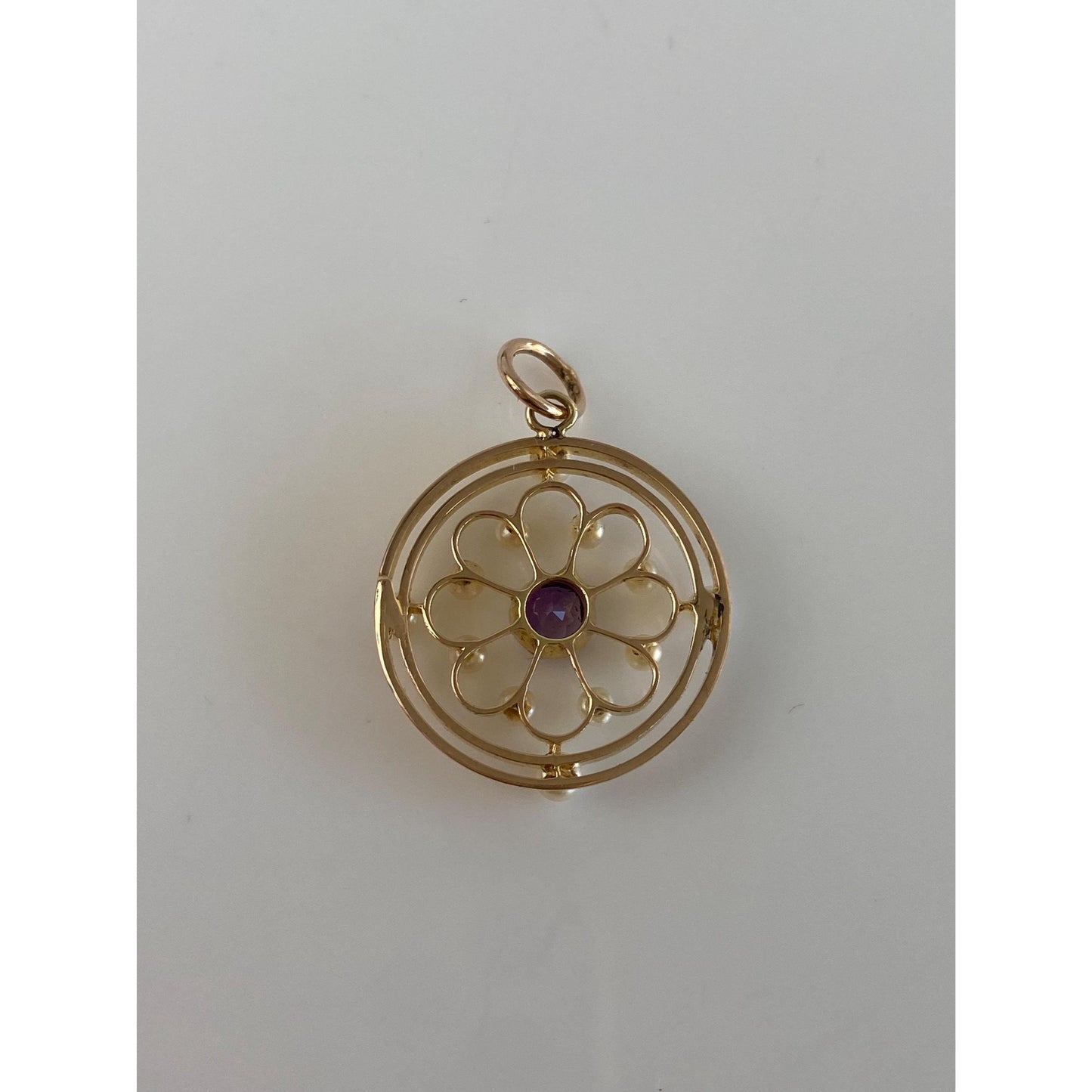 Vintage Solid 14k Yellow Gold Amethyst Pearls Charm