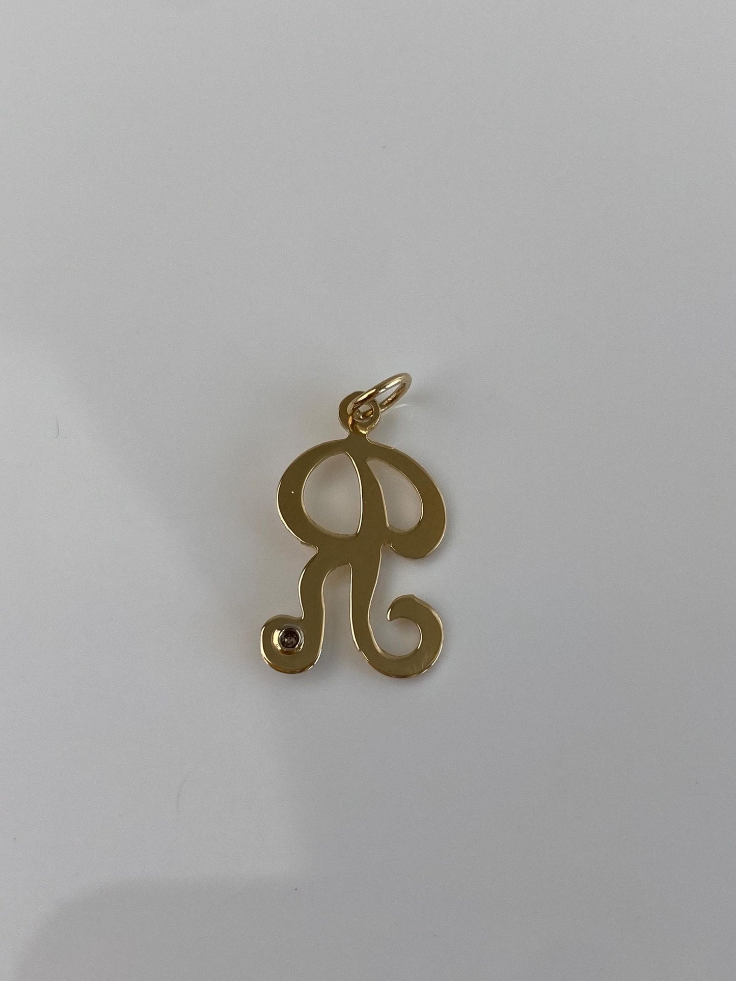 Vintage Solid 14k Yellow Gold Clear Sapphire Initial "R" Charm