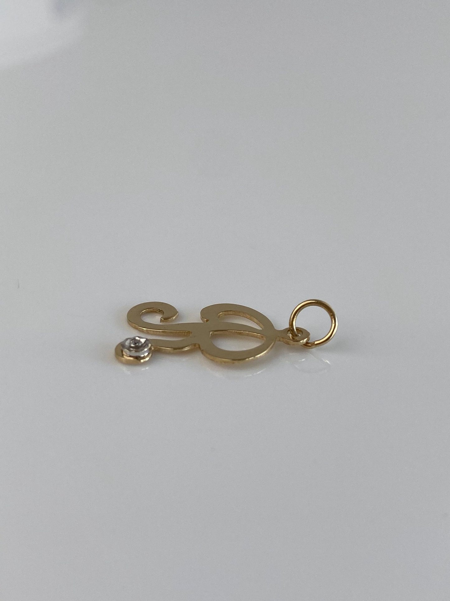 Vintage Solid 14k Yellow Gold Clear Sapphire Initial "R" Charm