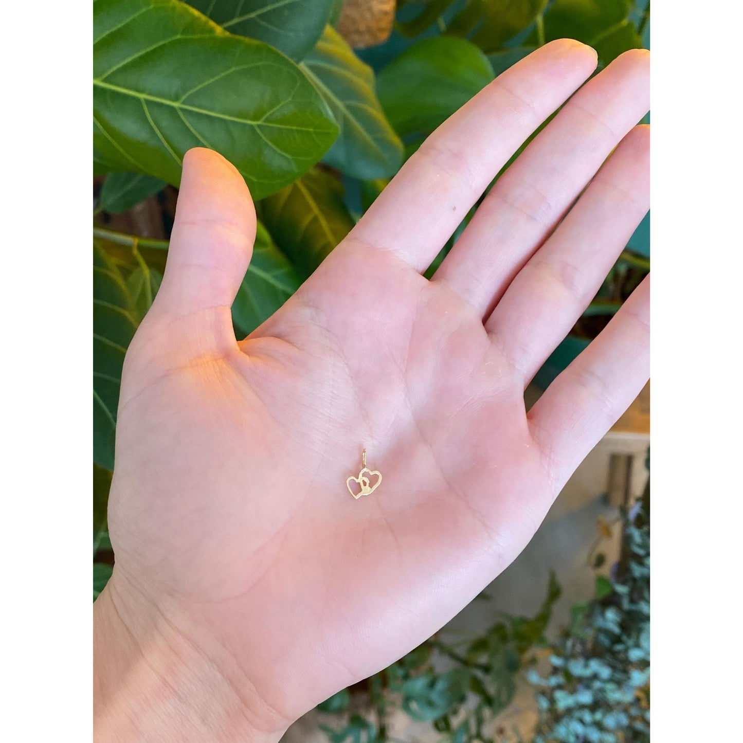 Solid 14k Yellow Gold Hearts Charm