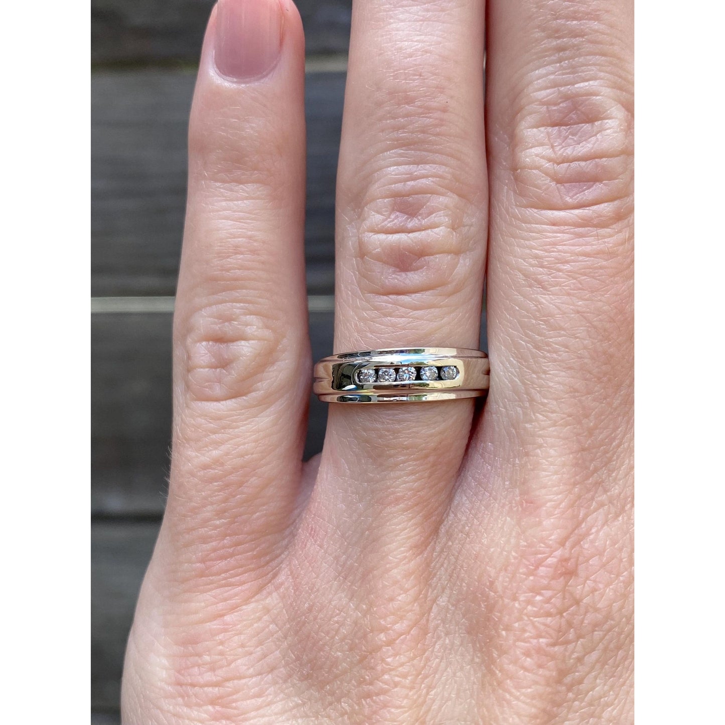 Vintage Solid 14k White Gold Diamond Ring Band - Size 6