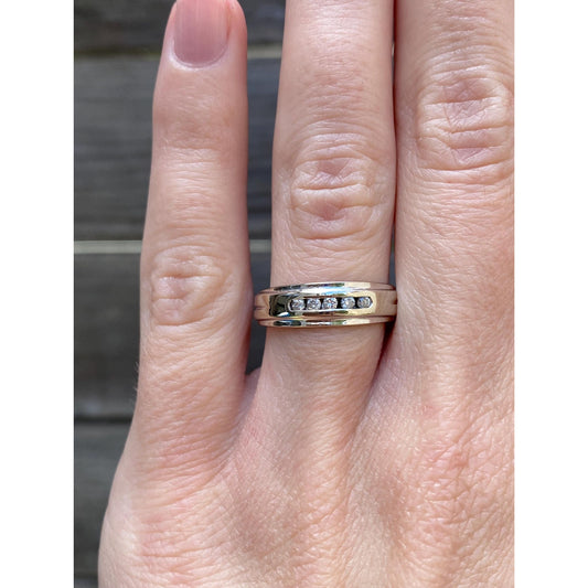 Vintage Solid 14k White Gold Diamond Ring Band - Size 6