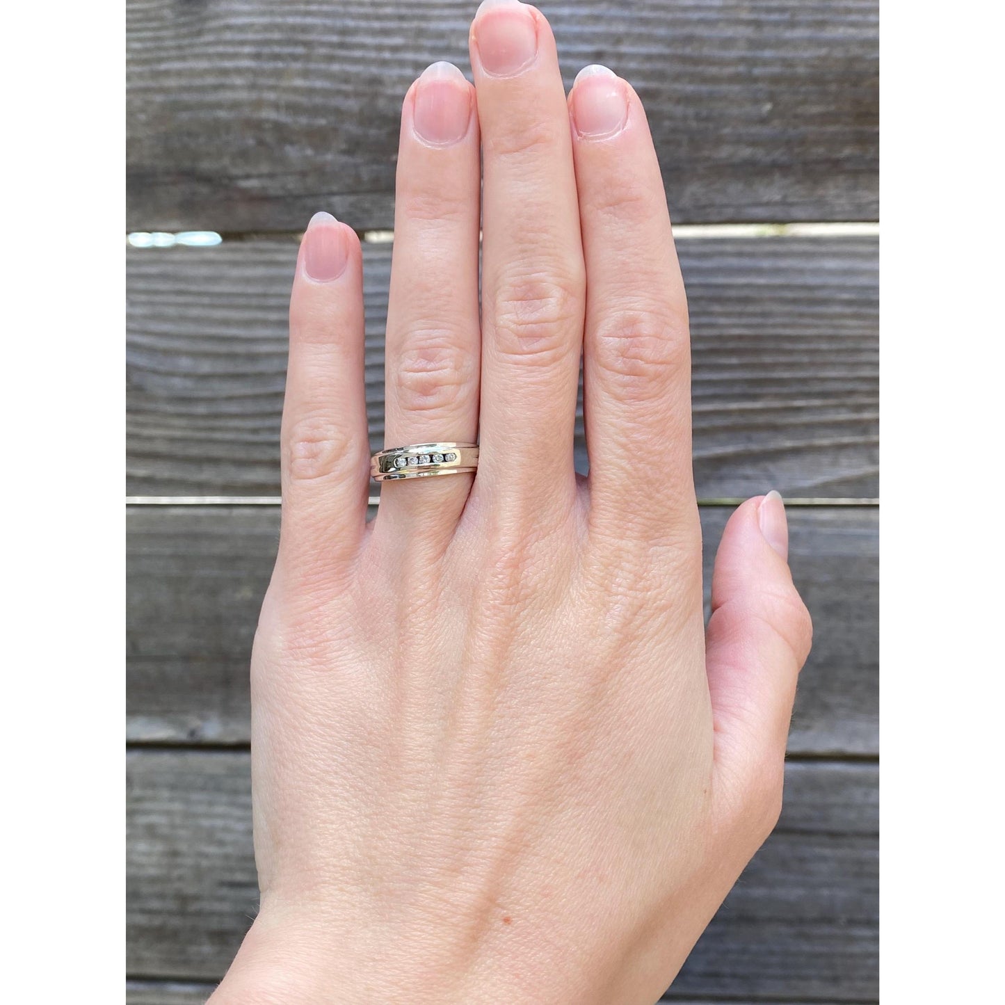 Vintage Solid 14k White Gold Diamond Ring Band - Size 6